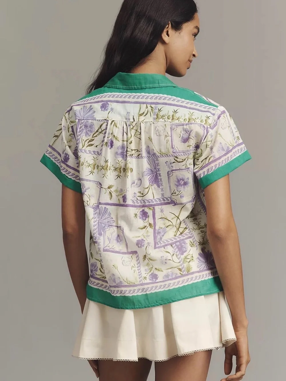 Maeve Anthropologie Surf Shirt NWT L Green Floral - Picture 2 of 9